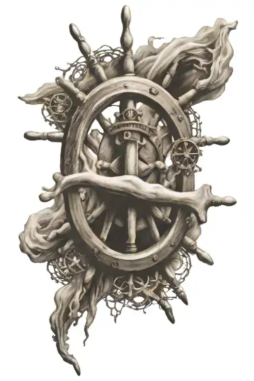ships helm and nautical tattoo tattoo design idea