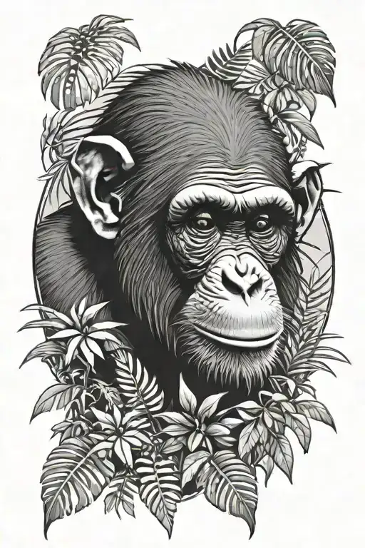 cute chimpanzee in the jungle  tattoo design idea