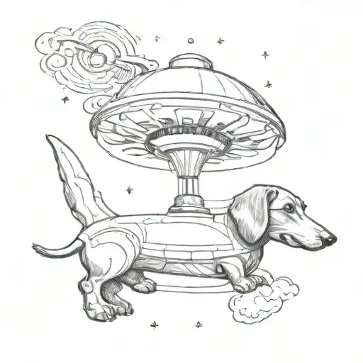 ufo taking dachshund tattoo design idea
