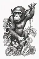 cute chimpanzee in the jungle  tattoo design idea