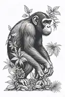 cute chimpanzee in the jungle  tattoo design idea