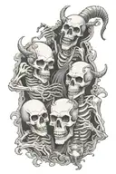 3 devil skeletons drinking and smoking tattoo design idea