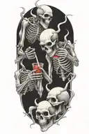 3 devil skeletons drinking and smoking tattoo design idea