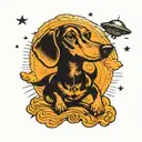 ufo beaming up dachshund dog tattoo  tattoo design idea