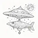 dachshund and ufo tattoo design idea