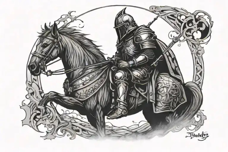 depressed gothic knight gazing at the moon  tattoo design idea