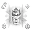 Include a chess piece reflection, a broken glass, a head with scribbles in it, and two men in time tattoo design idea