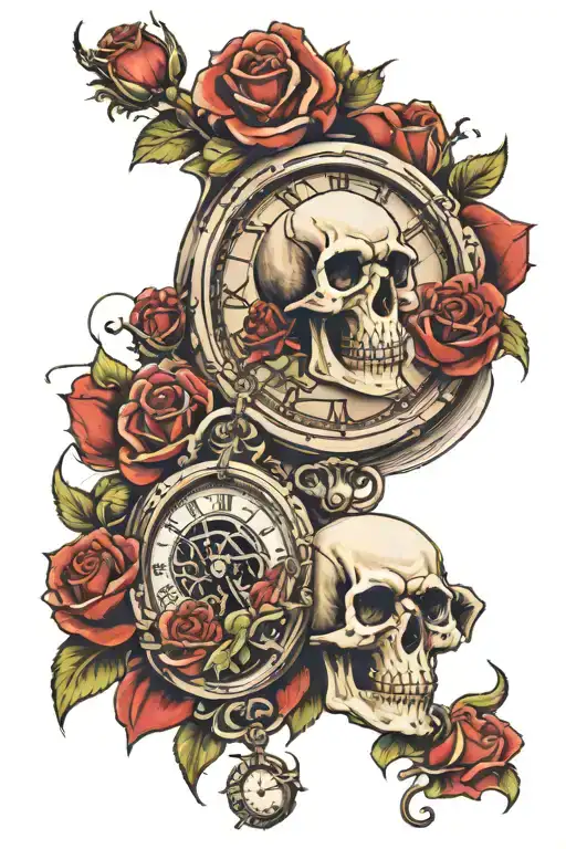 2 time pieces with evil skull n roses wrapped tattoo design idea