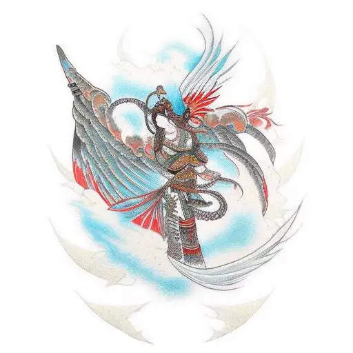 Phoenix female warrior tattoo design idea