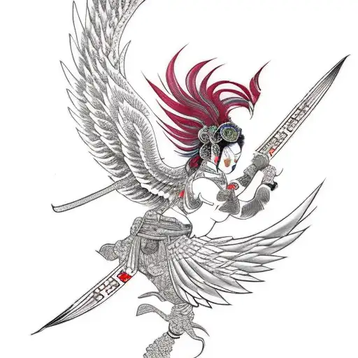 Phoenix female warrior tattoo design idea