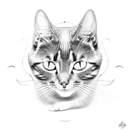 A mystical cat surrounded by swirling hypnotic patterns tattoo design idea