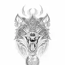 Design a black-grey tattoo showcasing a howler, the fierce warriors from Red Rising, surrounded by intricate Roman-inspired patterns. tattoo design idea