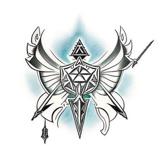 Zelda sword tattoo coming out of book with Navi the fairy circling around it  tattoo design idea