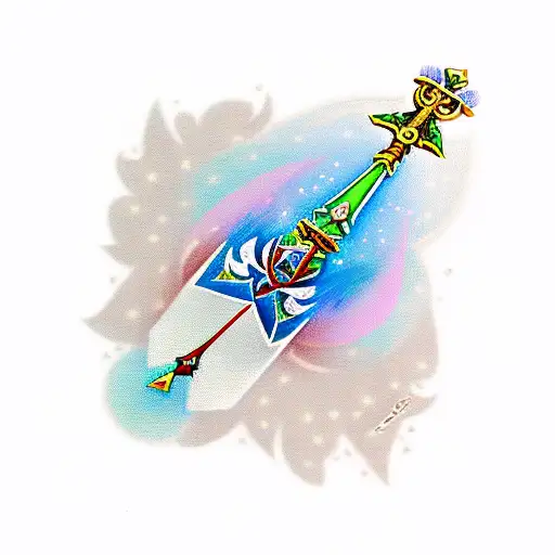 Zelda's master sword with book and eponas song from ocarina of time. I was Navi the fairy included tattoo design idea