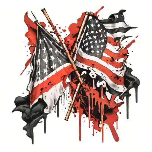 two crossed flags serbian and american  tattoo design idea