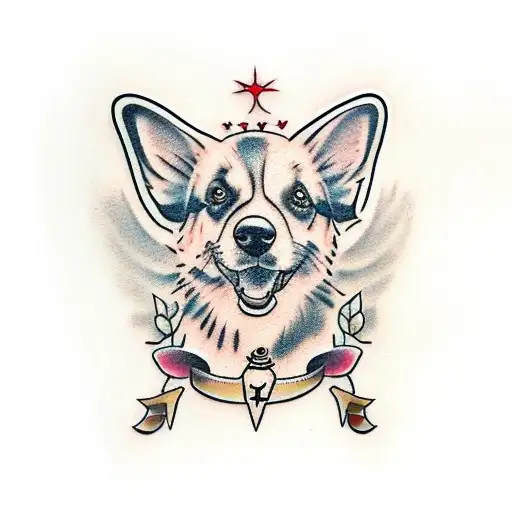 female dog with 2 angels tattoo design idea