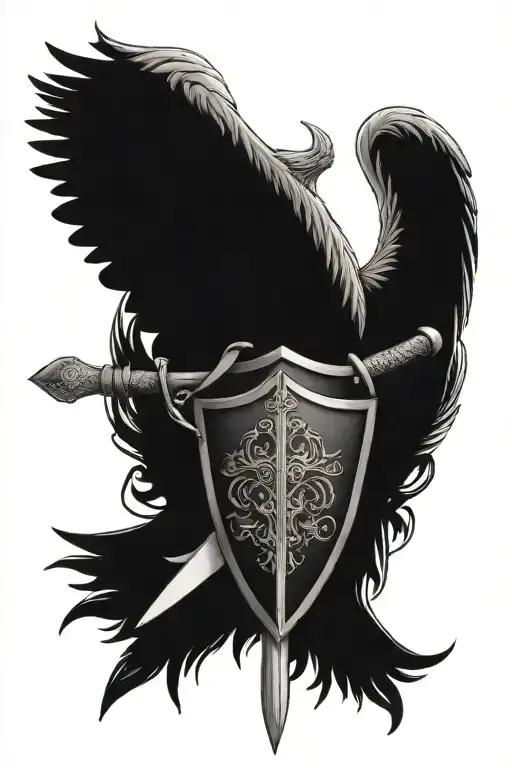 shield sword wings proverbs 27.17 tattoo design idea
