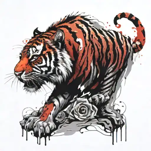 A confident tiger and a cancer merged into one tattoo design idea