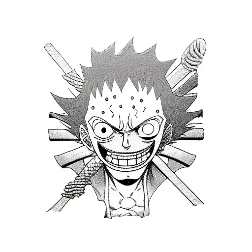 Combine elements from One Piece, luffy, zoro, sanji into a unique tattoo design tattoo design idea