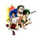 Combine elements from One Piece, luffy, zoro, sanji into a unique tattoo design tattoo design idea