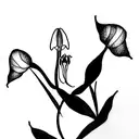 minimalist  colorful drawing with one rose, one lily of the valley and one dalphinium together in a line  tattoo design idea