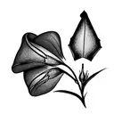 minimalist  colorful drawing with one rose, one lily of the valley and one dalphinium together in a line  tattoo design idea