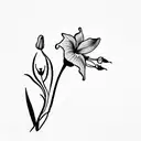 minimalist  colorful drawing with one rose, one lily of the valley and one dalphinium together in a line  tattoo design idea