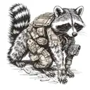 full body raccoon in army tactical kit tattoo design idea