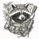 full body raccoon in army tactical kit tattoo design idea