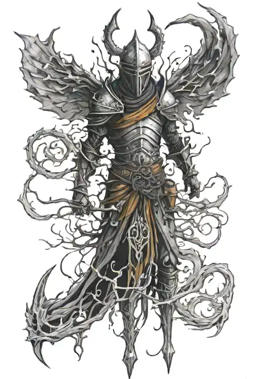 dark souls monster surrounded with magic tattoo design idea