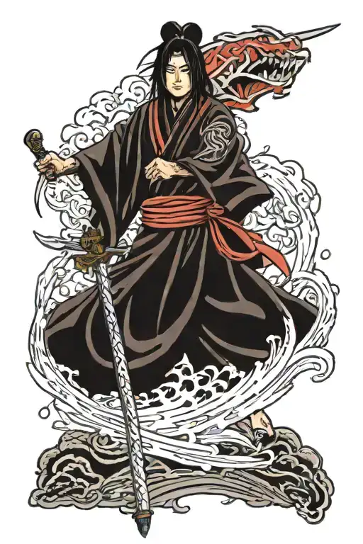 itachi uchiha and susanoo with sword tattoo design idea