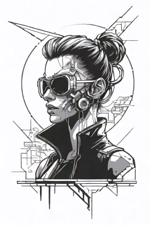 girl cyberpunk 2077 tattoo design idea