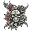 rose, breast cancer ribbon and grateful dead dancing skeletons bracelet tattoo  tattoo design idea