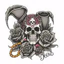 rose, breast cancer ribbon and grateful dead dancing skeletons bracelet tattoo  tattoo design idea