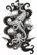 giant octopus atacking   a pirate ship tattoo design idea