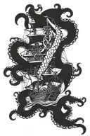giant octopus atacking   a pirate ship tattoo design idea