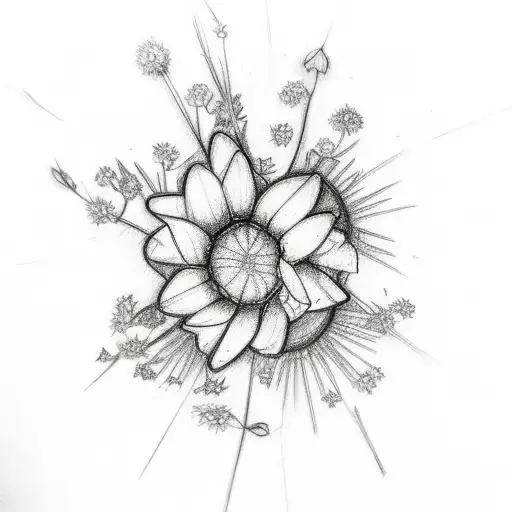 A nature-inspired sketch of your siblings' names intertwined with flowers tattoo design idea