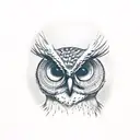 Owl standing on a branch surrounded by forest tattoo design idea