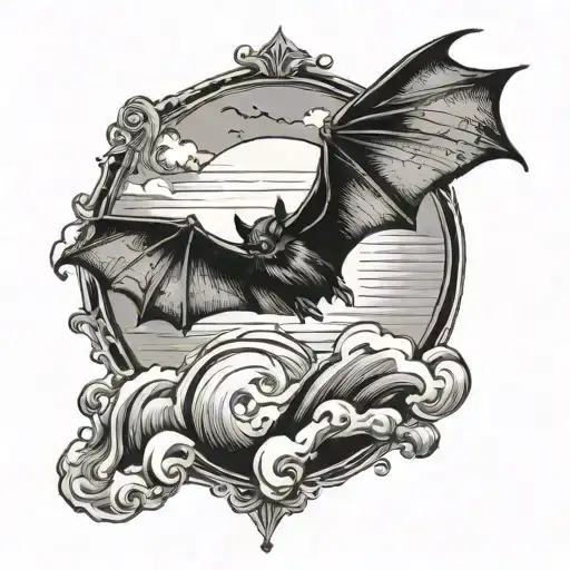 bat flying over a beach tattoo design idea