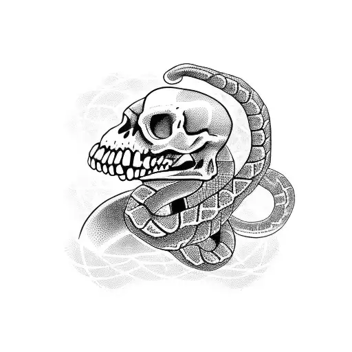 skeleton choking snake tattoo design idea