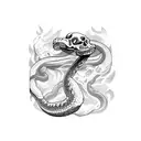 skeleton choking snake tattoo design idea