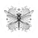 dragonfly with cherry blossom and bees, some planets/moon design with stars tattoo design idea