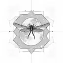 dragonfly with cherry blossom and bees, some planets/moon design with stars tattoo design idea
