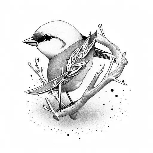 Small canary bird in branch minimalist  tattoo design idea