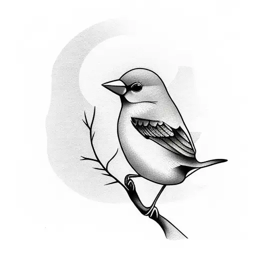 Small canary bird in cherry tree branch minimalist  tattoo design idea