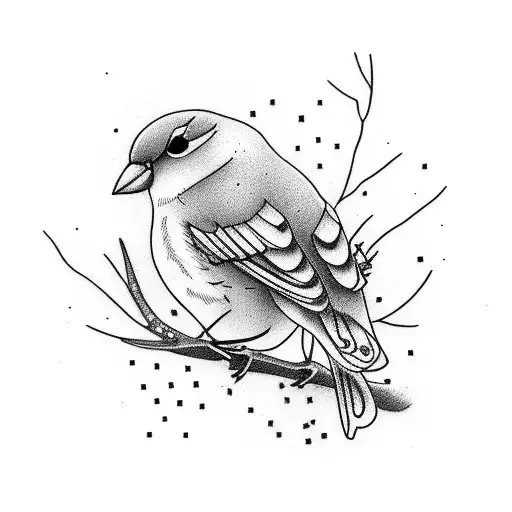 Small canary bird in branch minimalist  tattoo design idea
