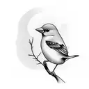 Small canary bird in cherry tree branch minimalist  tattoo design idea