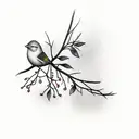 Small canary bird in cherry tree branch minimalist  tattoo design idea