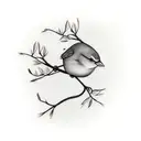 Small canary bird in cherry tree branch minimalist  tattoo design idea
