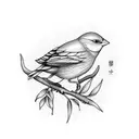 Small yellow canary bird in branch minimalist  tattoo design idea